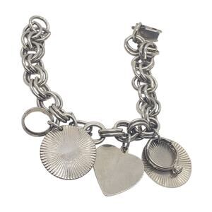 Vintage Chunky Charm Bracelet Heart Ring Charm Wedding Anniversary Engravable